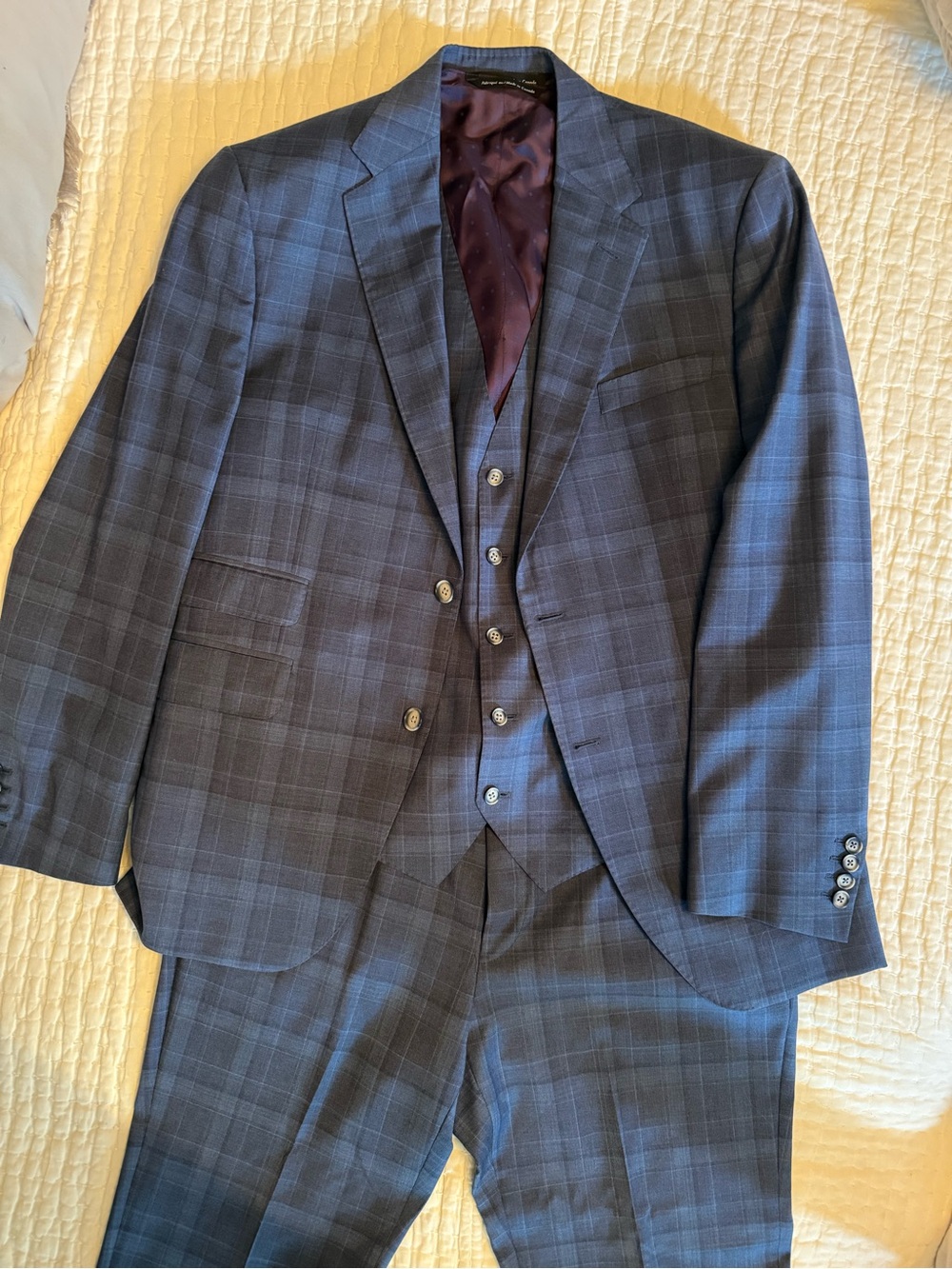 Coppley Reda Super 110’s Custom 3 Piece Plaid Wool Suit ~40R